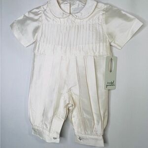 Isabel Garreton White Ivory Silk Romper Tucks 3 Months Boy